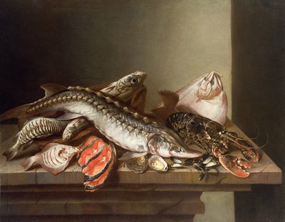 Naturaleza muerta de peces en una mesa de Isaac van Duynen